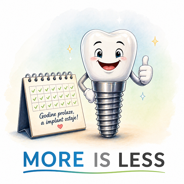 Crtež implanta i kalendara ispod njega pise more is less i aludira na trajnost