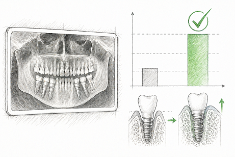 Skica levo je ortopan desno dijagram ispod koga su implanti gde je bolje kada ima vise kosti