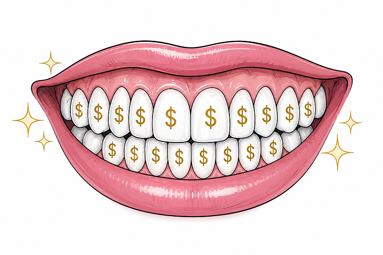 Crtez zuba i znaka dolara preko svakog zuba