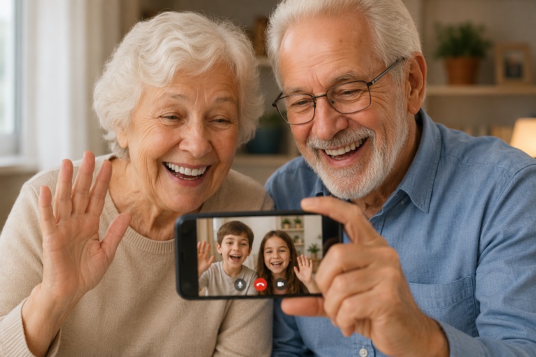 Grandparents video chatting with grandchildren